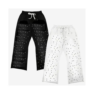 Pantalon de survêtement évasé décontracté de haute qualité pour hommes pantalon de survêtement Patchwork strass lavé à l'acide pantalon de survêtement évasé pour hommes - Product Image 1