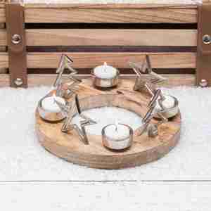 Best Selling Metal <b>Tree</b> & Star Tea <b>Light</b> Holder With Wooden Base in Low Price From India - Product Image 6