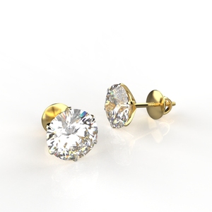 Avarta Jewellery 92.5 Sterling <b>Silver</b> 3.80 Carat Each Solitaire <b>Stud</b> Earrings With Yellow Gold Polish - Product Image 2