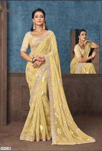 Nouvel arrivage de vêtements ethniques de dernière génération Georgette Zari Jacquard Saree Foil Print & Embroidery Work Woman Fashion Exportateur - Product Image 5