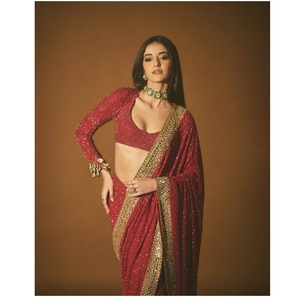 Indien Bollywood élégant Saree Kriti Sanon Ananya Pandey fantaisie Georgette tissu broderie élégante fête de mariage à la mode - Product Image 1