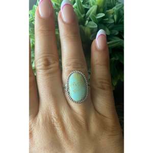 Reda Galvan Sonoran Mountain Turquoise & <b>Emerald</b> Cut Sterling <b>Silver</b> <b>Ring</b> Handmade Bezel Setting Everyday Wear Size 8.75 - Product Image 2