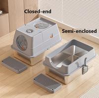 Edelstahl Geschlossene Extra Große Extra Hohe Katzentoilette mit Klappdeckel, Anti-Spritz Anti-Tracking Katzenklo