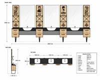 Station de Barbier Moderne de Luxe Commerciale Decorsall pour 3 Personnes, Unité de Coiffure en Bois Noir avec Miroirs Doubles LED, Éviers en Céramique et Rangement