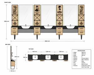 Luxury 3-Person Modern Barber Shop Station Black Wood Styling Unit LED Double <b>Mirrors</b> Ceramic Sinks <b>Storage</b> Cabinets Custom - Product Image 4