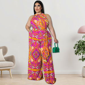 2025 New Women's Plus Size Jumpsuit Sleeveless <b>Spaghetti</b> Strap High Elasticity Printed Yoga Jumpsuit Skinny Fit Formal Canvas - Product Image 3