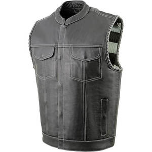 Veste sans manches en cuir réglable coupe-vent vintage pour club d'équitation d'hiver gilet doux sans col - Product Image 5