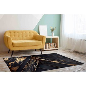 Tapis abstrait noir et or : Décoration de bureau moderne, avec tapis à poils doux - Product Image 3
