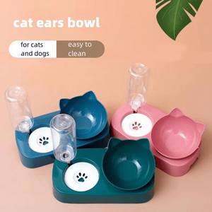 Set pemberi makan botol air dan mangkuk makanan kucing anjing peliharaan tinggi ganda dengan botol Dispenser air gravitasi otomatis - Product Image 2