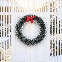 Couronne de Noël en gros, nouvelle collection, avec guirlande blanche et verte et structure en fil métallique - Décoration à suspendre pour portes et fenêtres, idéale pour jardins et devantures de magasins