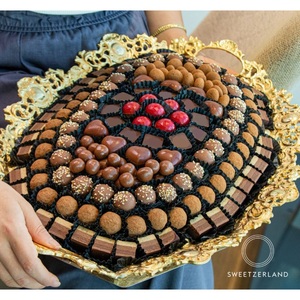 High Quality <b>Stainless</b> <b>Steel</b> Chocolate Serving <b>Tray</b> with Leaf Design Handle for Weddings and Events Hotel Ware Dessert Holder - Product Image 2