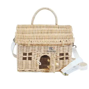 Dollhouse Gift Supplier Handmade Rattan Casa Bag Woven House Rattan Bags Cute Wicker Straw Bags Kids Rattan Playhouse