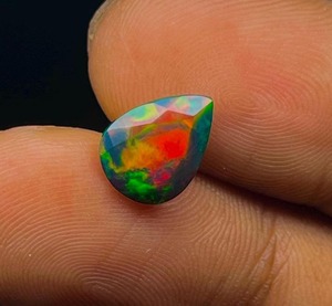 Black <b>Opal</b> Pear Cut Ethiopian Welo Red Fire <b>Opal</b> Natural Multi-Fire Faceted Loose Gemstone for Jewelry - Product Image 1