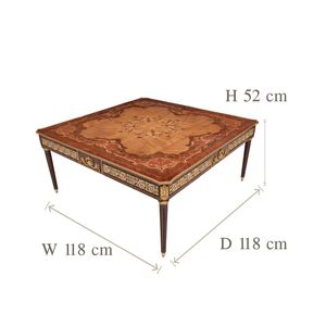 Table basse carrée de luxe avec incrustations en bois complexes et détails en laiton pour une décoration intemporelle du salon - Product Image 5