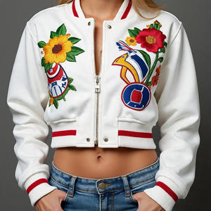 เสื้อแจ็กเก็ตทีมตัวแทนแบบสั้นมีซิปสำหรับผู้หญิงเสื้อแจ็คเก็ตบอมเบอร์มีซิปสำหรับผู้หญิง - Product Image 6