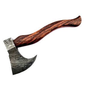 Hache en acier de Damas avec manche en bois classique et étui en cuir fait main pour la chasse, le camping et la présentation - Product Image 1