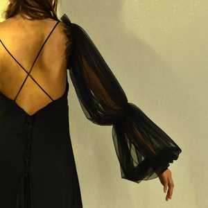 Robes de bal élégantes Bridella MM26 en maille noire légère avec manches à épaules dénudées et design confortable pour les mariages et les événements formels - Product Image 5