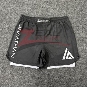 Pantalones cortos híbridos MMA Grappling BJJ de doble capa 2 en 1 Microstretch Sportswear Logotipos personalizados Sublimación impresa de Pakistán - Product Image 1