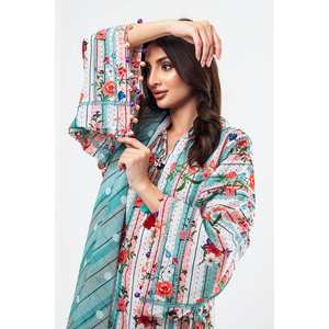 Traje de chifón estampado de 3 piezas sin costuras verde para mujer con borlas, top de uso diario - Product Image 6