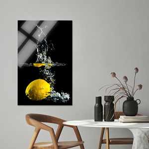Art sur toile pour cuisine moderne : impression murale en verre motif citron, cadre noir, verre rectangulaire - Product Image 1