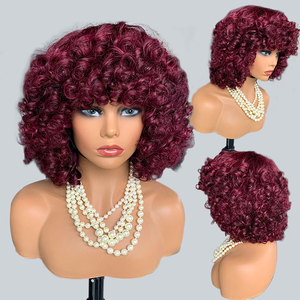 2023 en gros 12a Grade Funmi SDD Super Double Pixie Cut perruques courtes avec frange cheveux humains brésilien <span class=keywords><strong>Rose</strong></span> bouclée perruques à franges - Product Image 1