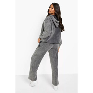 Conjunto de chándal de invierno lavado con ácido unisex-Pantalones de chándal acampanados de algodón transpirable con logotipo personalizado Sudadera con capucha a prueba de viento 2 uds XL de talla grande personalizada - Product Image 3