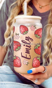 Tasse à boire personnalisée en verre borosilicate fait main, motif paille, avec design fraise, pour dîner en famille et entre <span class=keywords><strong>amis</strong></span> - Product Image 3