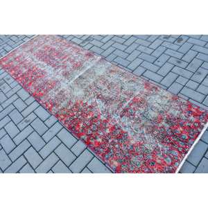 3x8.5 ft Turkish Rug, Vintage <b>Runner</b> Rug, <b>Red</b> Blue Floral Rug - Product Image 4