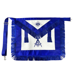 Custom Embroidered Masonic <b>Apron</b> With Beaded Tassels Turquoise <b>White</b> Fabric Classical Design Sew-On Badges Rectangle Shape - Product Image 6