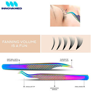 Ensemble de 6 pinces à épiler en acier inoxydable, pointes dentelées/lisse, antistatiques, durables, pour usage en salon, INNOVAMED - Product Image 5