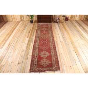 2.9x10.8 ft Rug, <b>Runner</b> Turkish Rug, <b>Red</b> Herki Moroccan Rug - Product Image 1