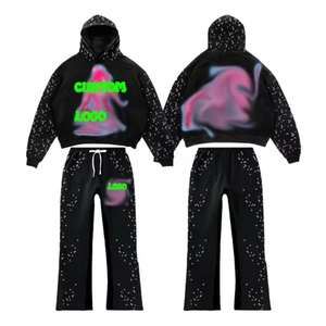 2025 Custom Men's US French Terry Vintage Flare Pants Hoodie <b>Set</b> Acid Washed Sweatsuit Embroidered Tracksuit Full Zip US French - Product Image 4