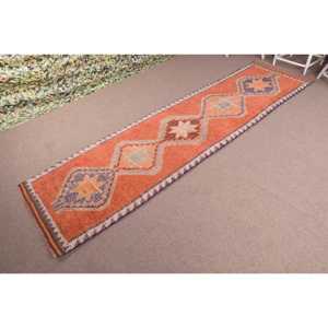 Tapis turc, tapis de couloir 3x11,8 pieds, tapis vintage en laine à rayures orange - Product Image 2
