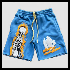 Custom Men's Gym Sweat Shorts 100% Cotton Sun Faded Wash Raw Hem Solid Pattern Casual Style with Decoration - Product Image 3