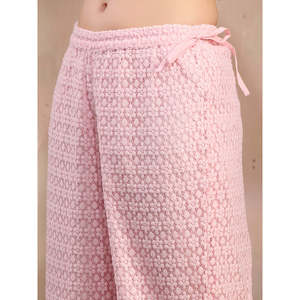 Pantalon palazzo décontracté en coton pour femme, bleu turquoise, coupe évasée, taille haute, respirant, avec motif floral - Product Image 4