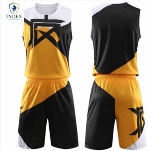 INDEX APPAREL Conjunto de Camiseta y Pantalones Cortos de Baloncesto Sublimados Personalizados para Hombre, Sin Mangas, Transpirables, Ajuste Atlético, Negro, Amarillo, Blanco - Product Image 1
