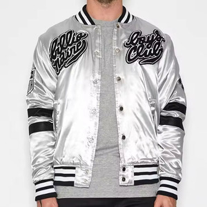 2025 vente en gros personnalisé de haute qualité hommes Satin varsity veste couleur unie collège Baseball veste pour hommes - Product Image 1