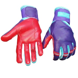 New Arrival Unique Color Purple <b>Red</b> & Mint Color Combination High Quality Custom Made Baseball Batting <b>Gloves</b> - Product Image 1