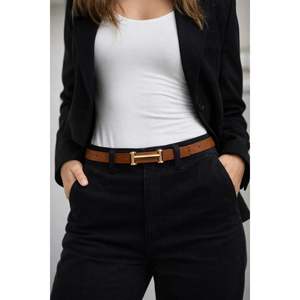Ceinture fine longue à boucle pour femme, ceinture de veste, ceinture pour chemise, ceinture pour robe KMR004 - Marron3 - Product Image 6