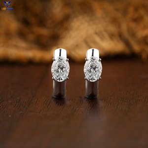 0.90 TDW ovale coupe diamant boucle d'oreille 18k or blanc Labgrown diamant Hpht/Cvd diamant bijoux - Product Image 1
