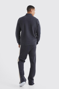 Chándal Conjunto de 2 piezas 100% algodón Logotipo personalizado Pantalón Acampanado y Jersey Media cremallera Sudadera con capucha Chándal para hombres - Product Image 5