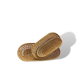 Ensemble polyvalent de 3 plateaux de service ovales en rotin naturel pour la cuisine moderne ou vintage, Vecraft VC-95 - Product Image 2