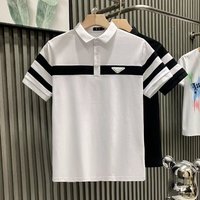 Logo personnalisé imprimé design noir et blanc rayé léger luxe hommes T-shirt polo à manches courtes