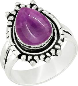 Bague en améthyste naturelle plaquée rhodium, faite à la main, en argent sterling 925, forme poire bleue, bijoux en argent estampés - Product Image 5