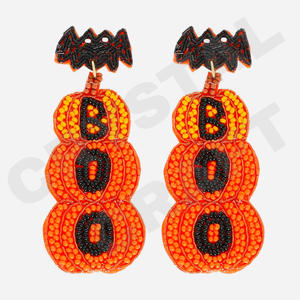 <b>Halloween</b> Boo Beaded <b>Earrings</b> for Women Patriotic Memorial Day Orange White Blue Colour Fabric Material - Product Image 4