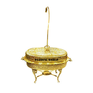 Decorative Brass Chafing Dish With Hanging Lid Oval Shape Designer Casserole Hot Selling Luxury New Metal Food Warmer - Product Image 1