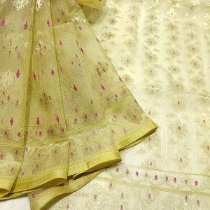 Exclusif Deshi Dhakai Jamdani Sharee de haute qualité pour les femmes JAMDANI FABRIC Bleu ROUGE VERT Doré Bleu Ciel du Bangladesh - Product Image 1