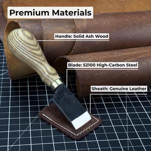 Cuchillo de afeitar recto Hoja afilada Cuchillo japonés de cuero Forjado a mano de acero al carbono endurecido, mango de ceniza, con funda. - Product Image 6