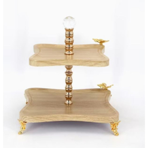 Soporte de Pastel de Madera de Forma Ovalada con Mini Gorrión y Base de Metal Dorado Soporte de Pastel Diseño de Lujo Soporte para Servir Bocadillos Dulces - Product Image 2