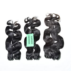 Vente en gros non transformé 100% brut vierge machine double trame faisceaux couleur noire Bodywave indien temple extensions de cheveux humains - Product Image 1